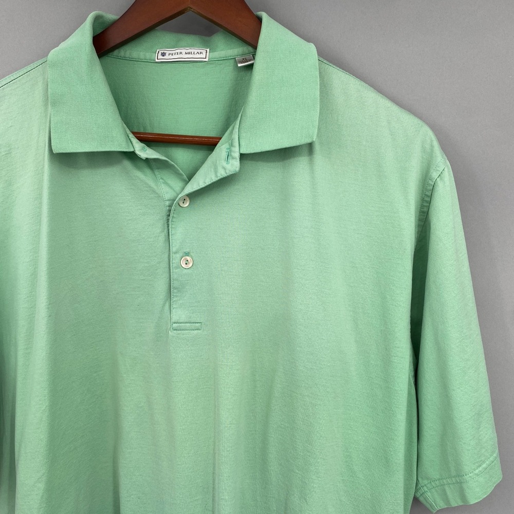 Peter Millar Polo Shirt Mens XL Mint Green Cotton Broadmoor CC Golf Short Sleeve